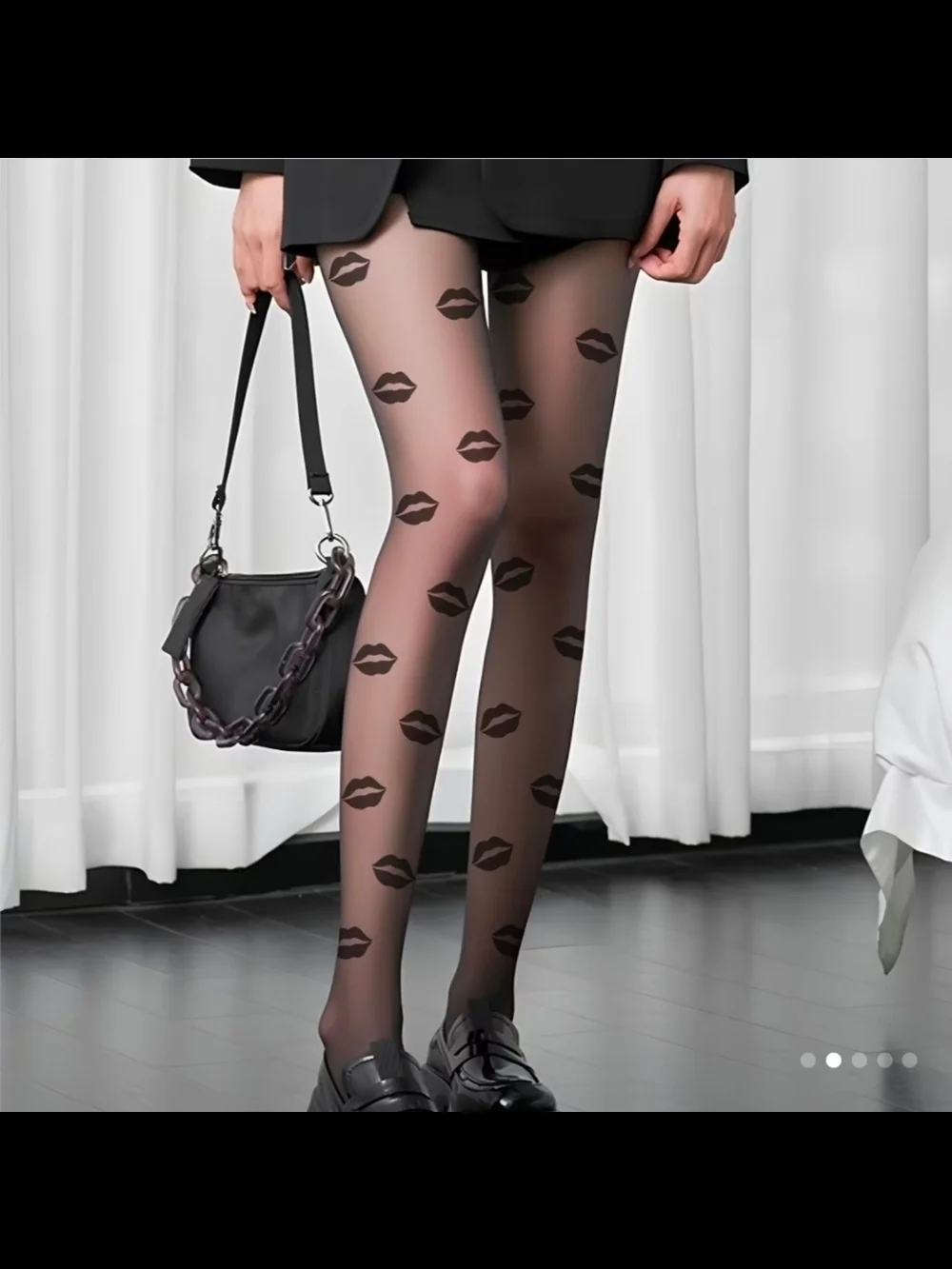 Sheer Black Lip-Print Tights - Fashionable Women's Hosiery
